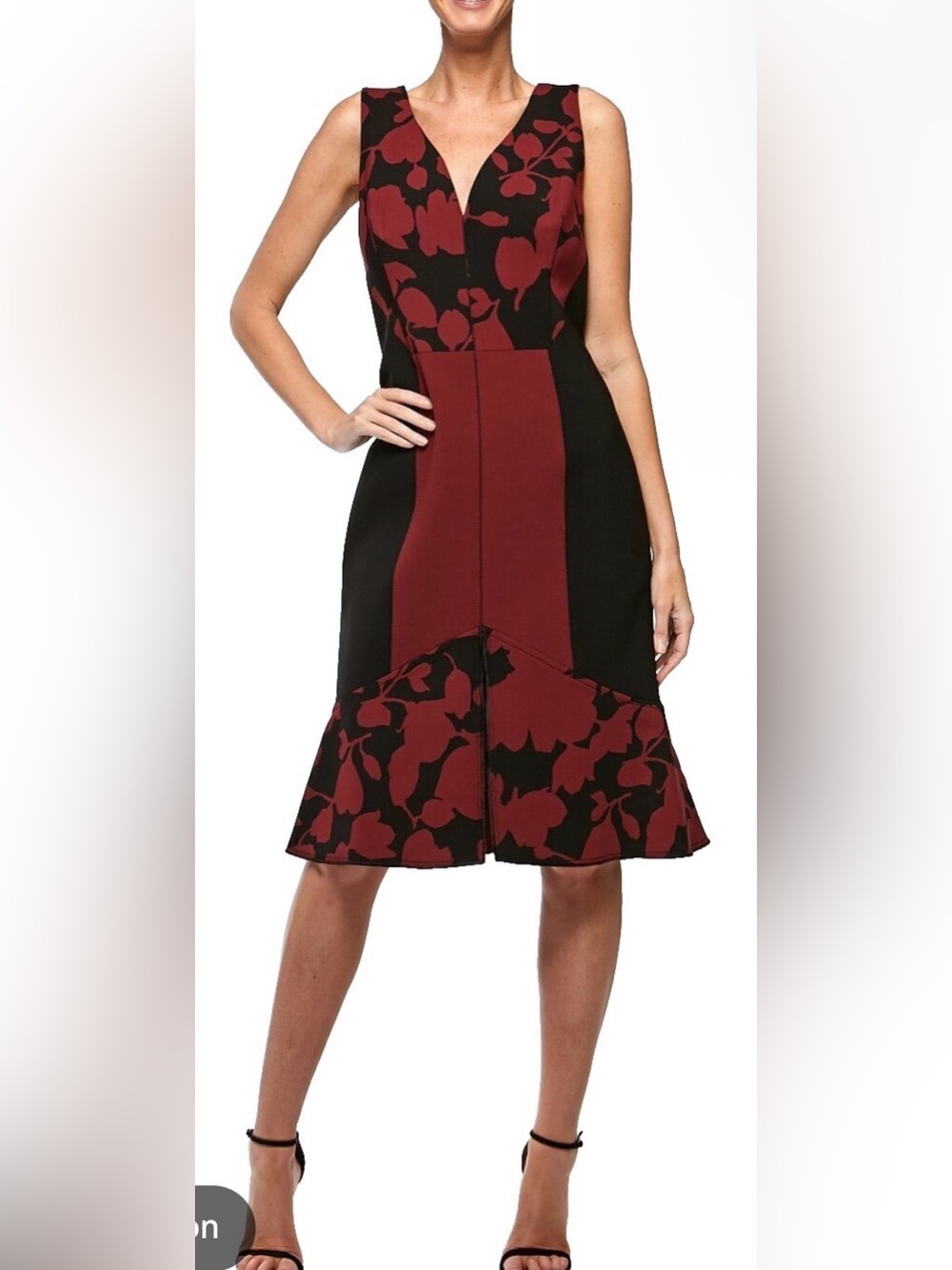 Oscar de la Renta Pre-Fall 2016 Burgundy Black Floral Wool Silk Sheath Dress 2